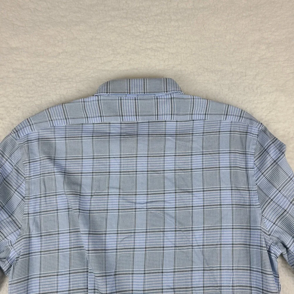 Banana‎ Republic Shirt Mens XL Blue Plaid Slim Fit Wrinkle Resistant Button Up